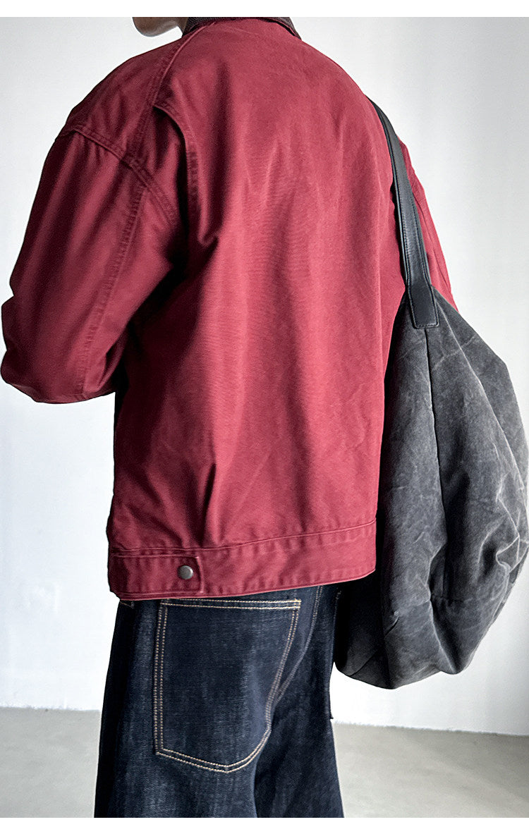 Cotton Canvas Jacket – Washed Red & Corduroy Collar | Yamalinclothes