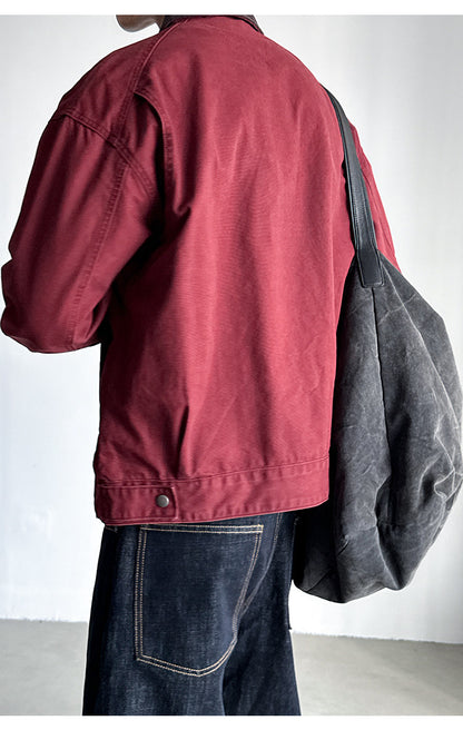 Cotton Canvas Jacket – Washed Red & Corduroy Collar | Yamalinclothes