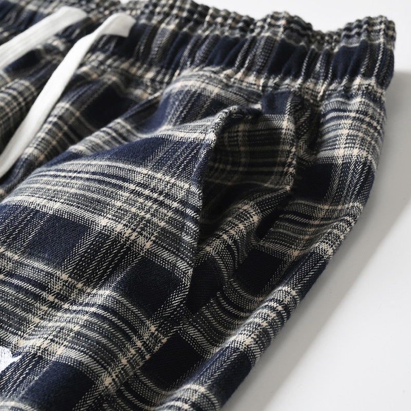 Japanese style retro plaid casual pants, spring/summer thin plaid straight leg tapered harem pants/sports pants – Japanese vintage | yamalin clothes | Yamalinclothes