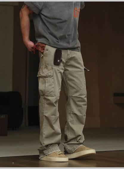 Washed Straight-Leg Cargo Pants – Heavyweight Vintage – Pants | japanese streetwear | vintage workwear | unisex | Yamalinclothes