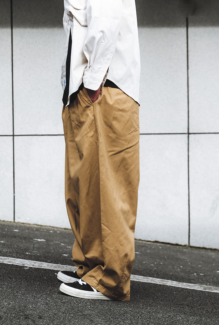 Cotton Wide-Leg Pants – Pleated Front & Elastic Waist