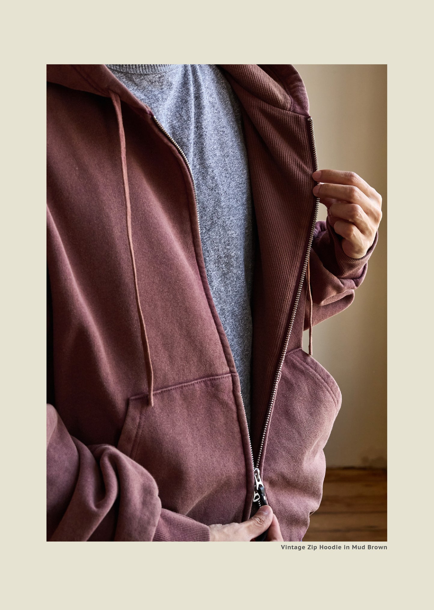 SS26 USAGE VTG Zip Hoodie - Yamalin Heavy Antique Woven Sweatshirt Washable Double Hoodie