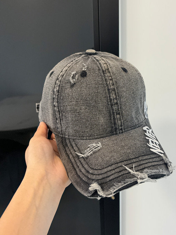 Washed Distressed Denim Baseball Cap – Embroidered Adjustable Unisex