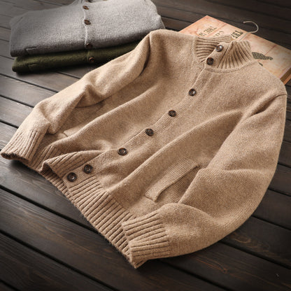 Alpaca Wool Blend Stand-Collar Knit Cardigan – Thickened Oversized Unisex