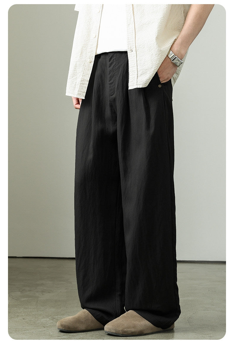 Draped Lyocell Wide Leg Pants – Loose Straight Tencel Linen Summer Ice Silk Slacks for Men – Japanese vintage | yamalin clothes | Yamalinclothes