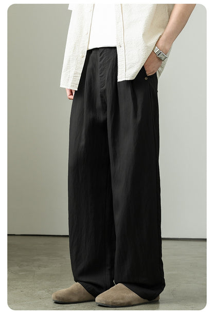 Draped Lyocell Wide Leg Pants – Loose Straight Tencel Linen Summer Ice Silk Slacks for Men – Japanese vintage | yamalin clothes | Yamalinclothes