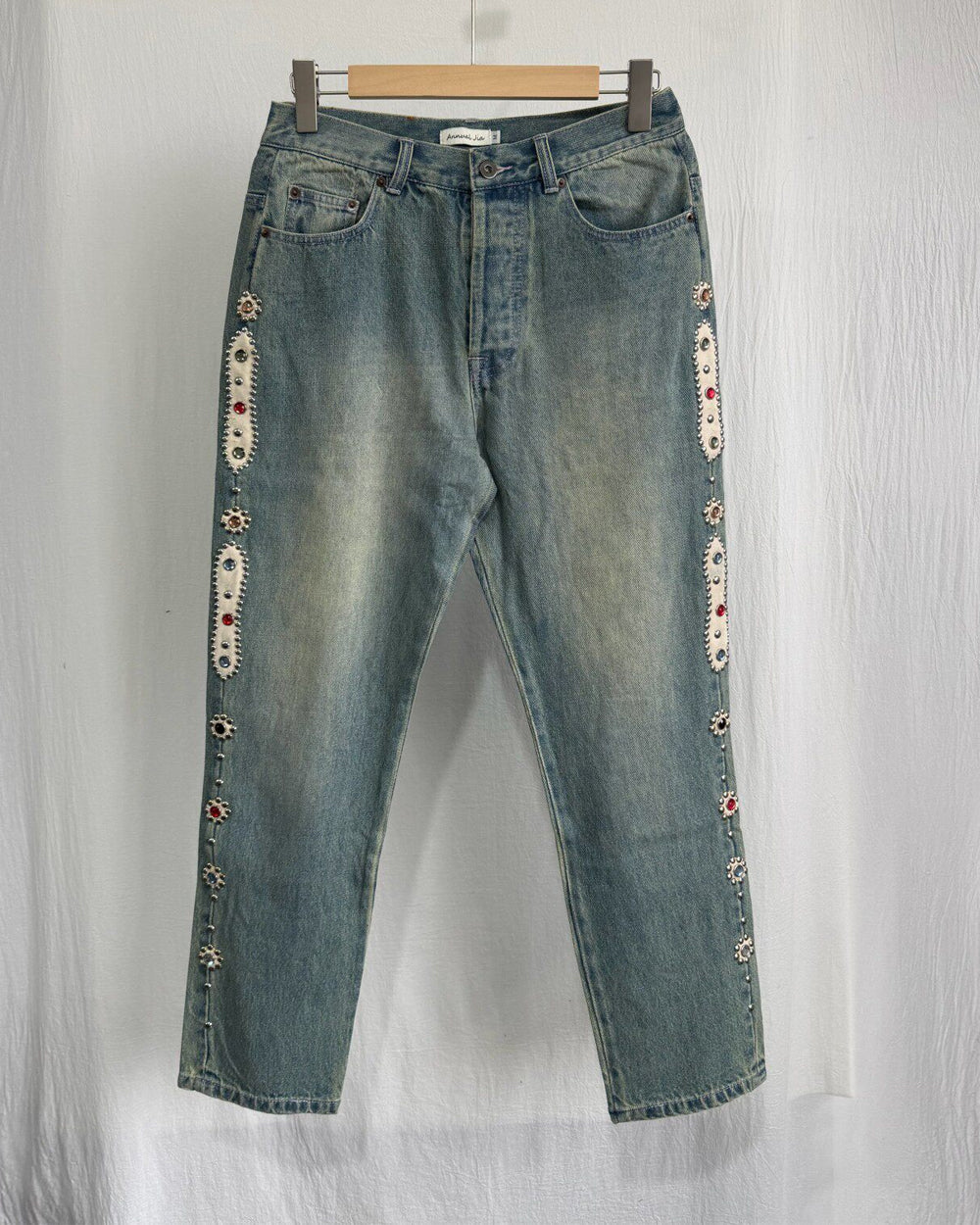 Washed Heavy Duty Jeweled Denim Jeans – Flared & Straight Leg 100% Cotton Streetwear – Japanese vintage | yamalin clothes | Yamalinclothes