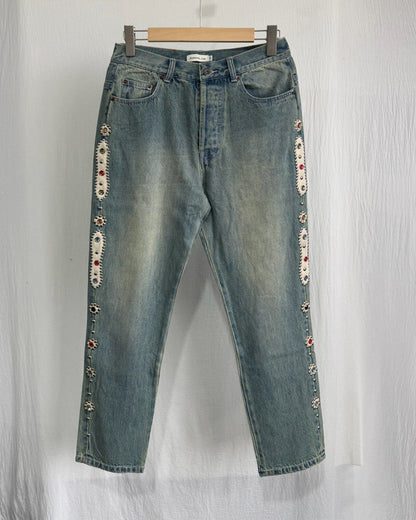 Washed Heavy Duty Jeweled Denim Jeans – Flared & Straight Leg 100% Cotton Streetwear – Japanese vintage | yamalin clothes | Yamalinclothes