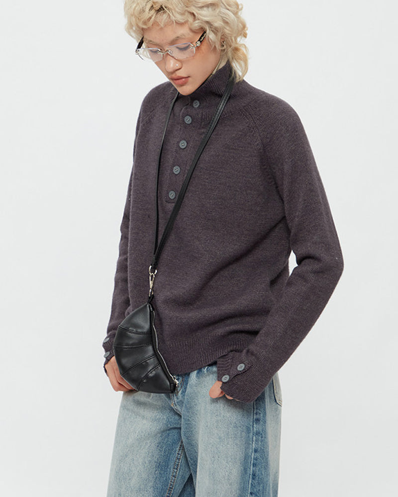 High Neck Knit Pullover – Loose Short Sweater Women – Japanese vintage | yamalin clothes | Yamalinclothes