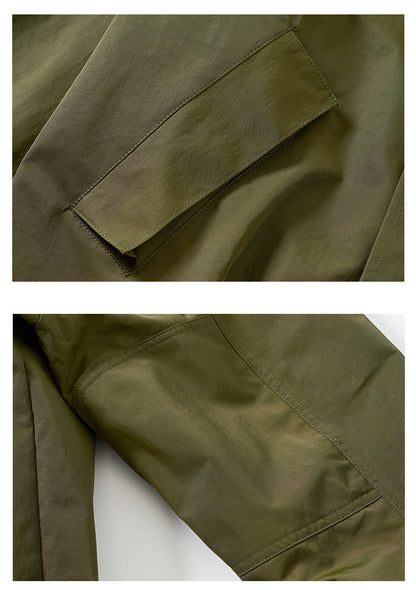 American Vintage Hunting Jacket – Heavy Leather-Collar Harrington Cargo Coat Unisex