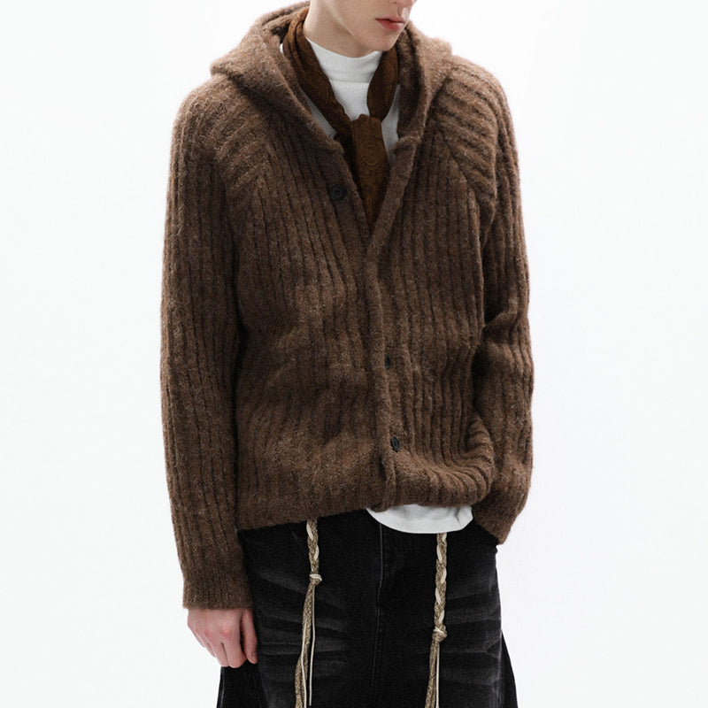 American Vintage Striped Hoodie Cardigan – Chunky Knit Men – Japanese vintage | yamalin clothes | Yamalinclothes
