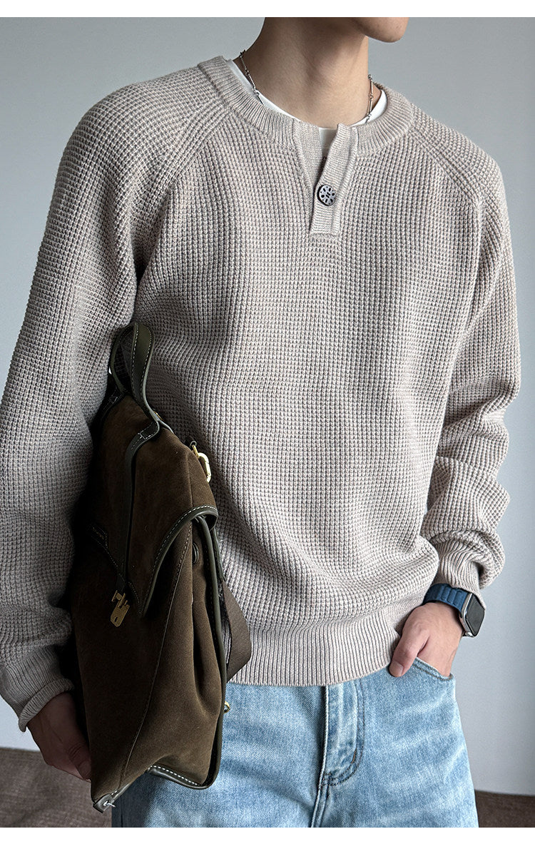 590G Anti-Pilling Henry Collar Button Knit Sweater – Japanese Loose Unisex – Sweater pullover | japanese streetwear | vintage workwear | unisex | Yamalinclothes