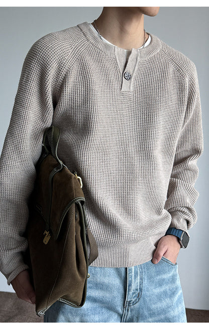 590G Anti-Pilling Henry Collar Button Knit Sweater – Japanese Loose Unisex – Sweater pullover | japanese streetwear | vintage workwear | unisex | Yamalinclothes