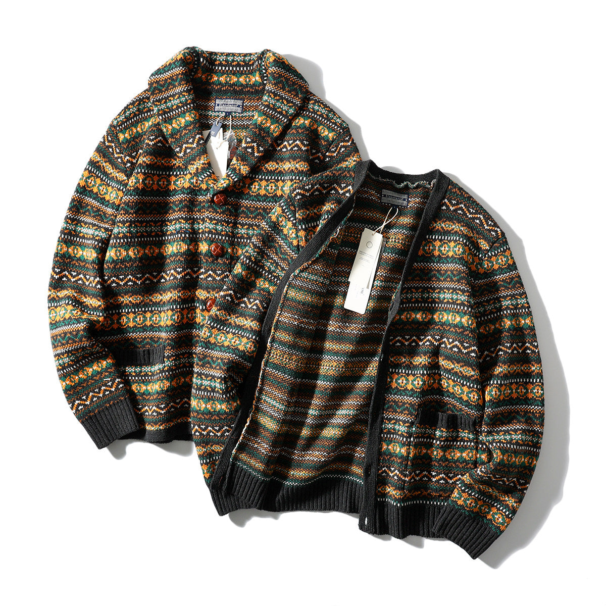 Nordic Fair Isle Knit Cardigan – Wool Blend Jacquard Men – Japanese vintage | yamalin clothes | Yamalinclothes