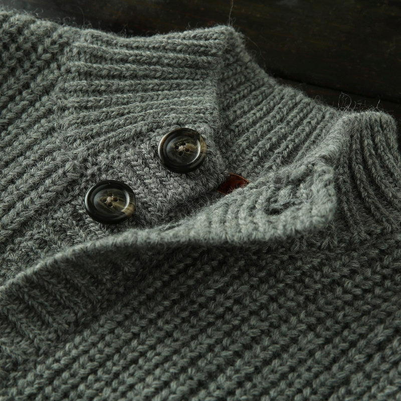 Wool Stand-Collar Knit Cardigan – Thickened Oversized Unisex