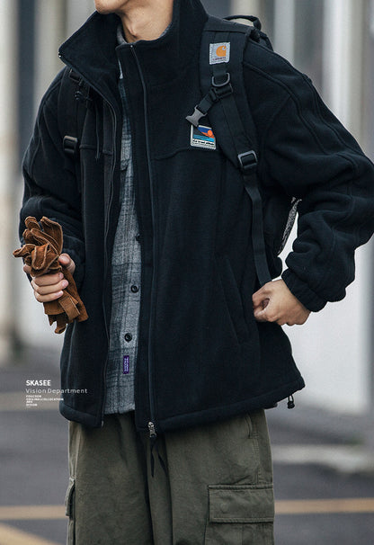 Fleece Padded Stand-Collar Zip Cardigan – Outdoor Oversized Unisex