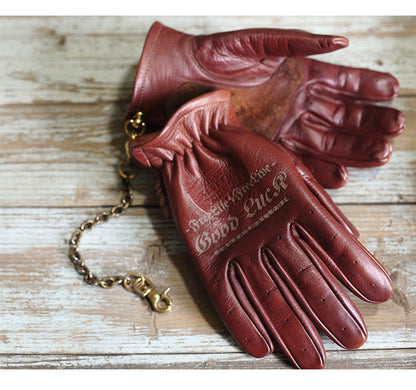Retro Top-Grain Cowhide Motorcycle Riding Gloves – Unisex Touchscreen