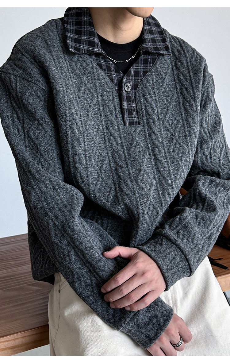 Wool Blend Patchwork Twisted Polo Collar Knit Jacket – Japanese Vintage Unisex – Sweater pullover | japanese streetwear | vintage workwear | unisex | Yamalinclothes