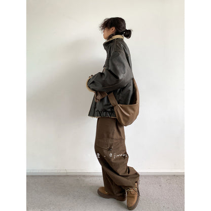 Lamb Fur Leather Jacket – Japanese Vintage Oversized Unisex