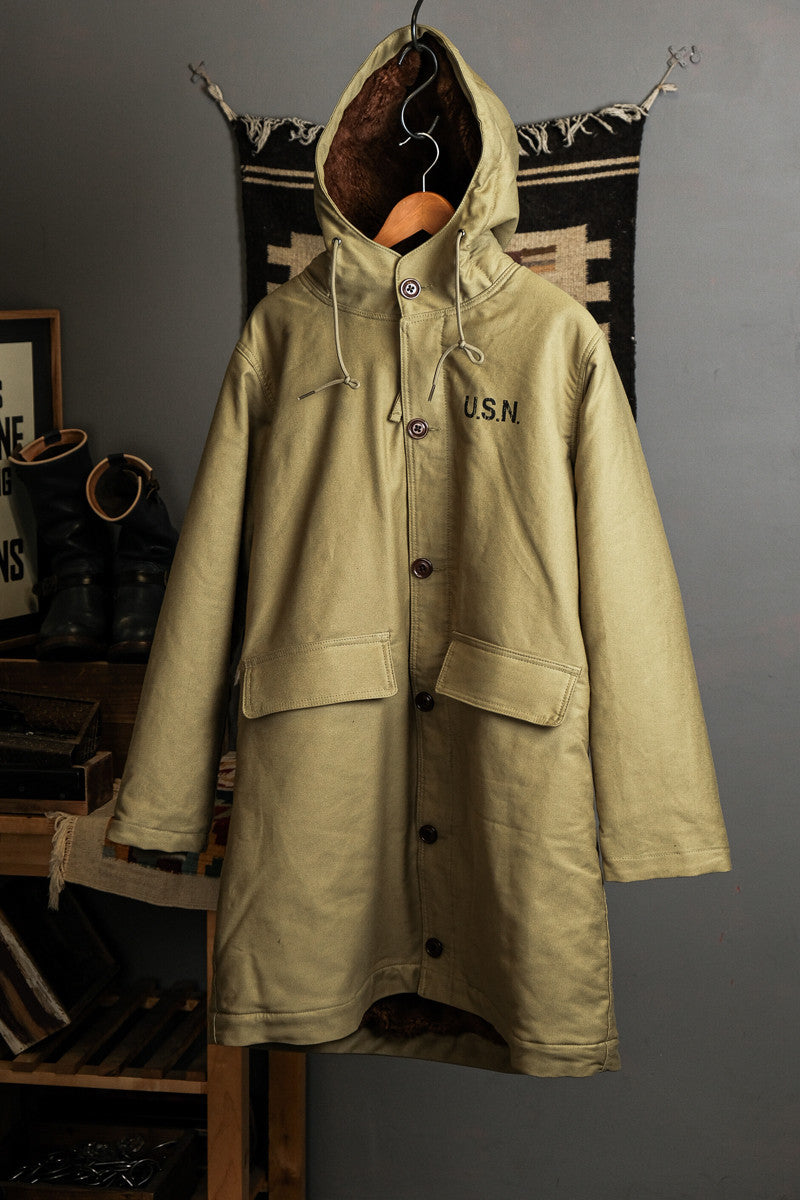 Heavy Wool Hooded Deck Parka – Long Padded Military-Style Jacket