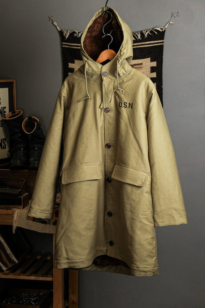 Heavy Wool Hooded Deck Parka – Long Padded Military-Style Jacket