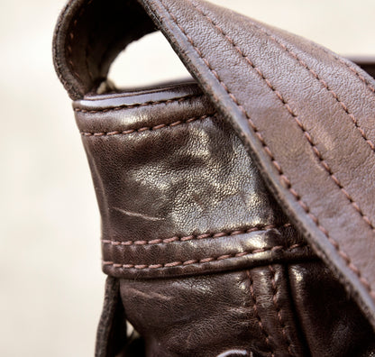 Heavy Washed Horsehide Newsboy Crossbody Bag – Vintage Leather Shoulder Bag