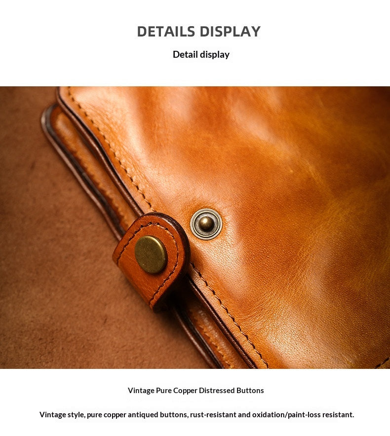 Vegetable Tanned Leather Bifold Wallet – Handmade Retro Card Holder – Japanese vintage | yamalin clothes | Yamalinclothes