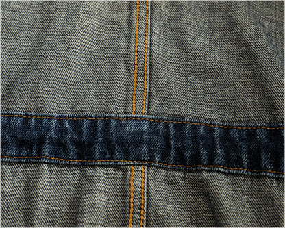 Heavyweight Washed Denim Jacket – Vintage Workwear Multi-Pocket Drawstring Coat