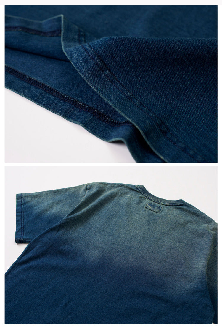 Cotton T-Shirt – Gradient Wash & Sashiko Embroidery | Yamalinclothes