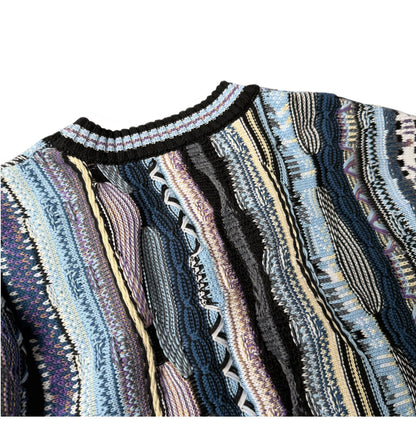 Vertical Stripe Patchwork Jacquard Crew Neck Sweater – Loose Unisex