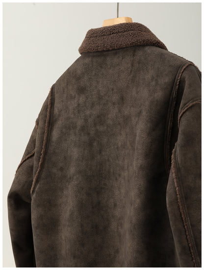 Faux Leather Jacket – Aged Finish & Fleece Collar