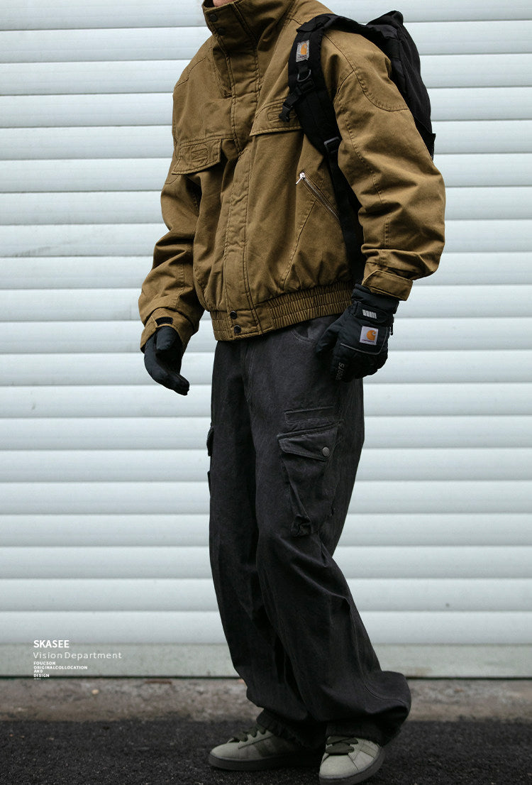 Washed Cargo Flight Jacket – Vintage Drop-Shoulder Oversized Unisex