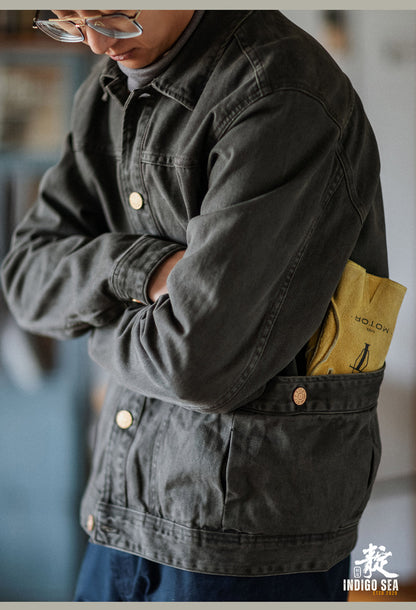 Washed Distressed Cargo Lapel Cotton Jacket – Vintage Loose Unisex