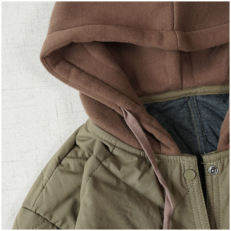 Warm Mid-Length Hooded Quilted Cotton Jacket – Loose, Retro Japanese Outerwear for Women