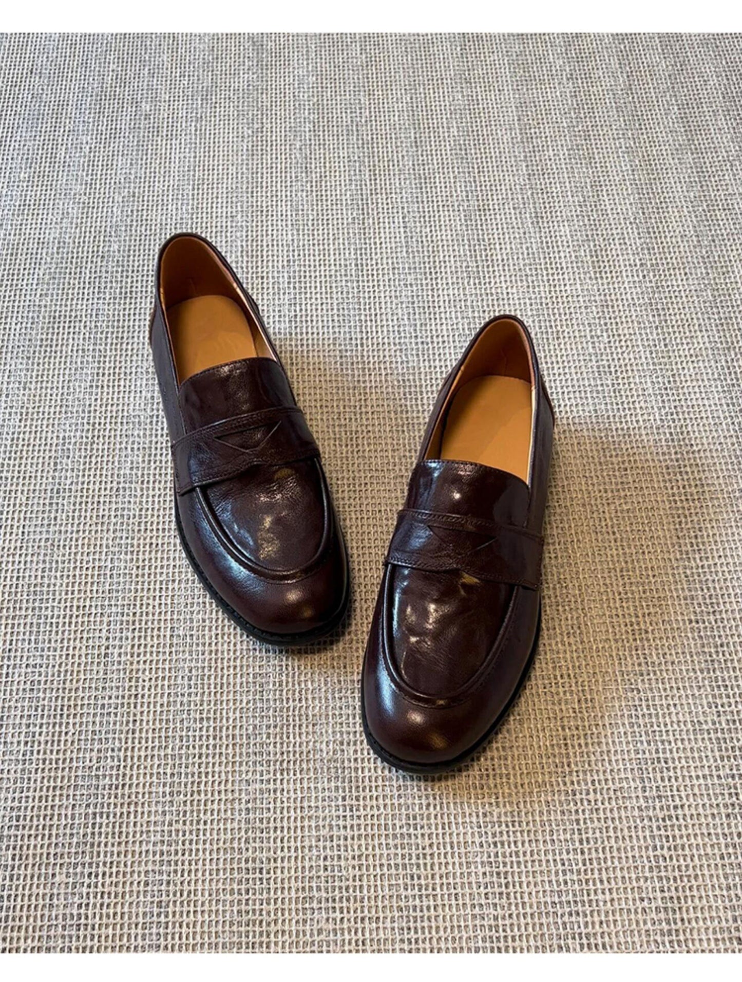 Women's Retro Genuine Leather Loafers - Sheepskin Slip-On Chunky Heel British Style Lazy Shoes