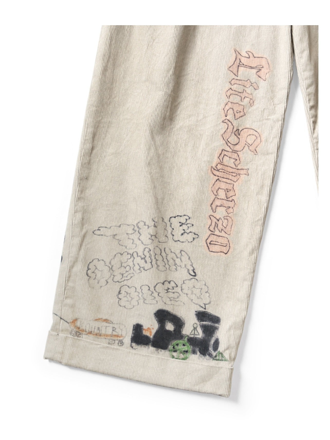 25AW KAPITAL Style Japanese Retro Corduroy Washed Vintage Fun Print Casual Pants