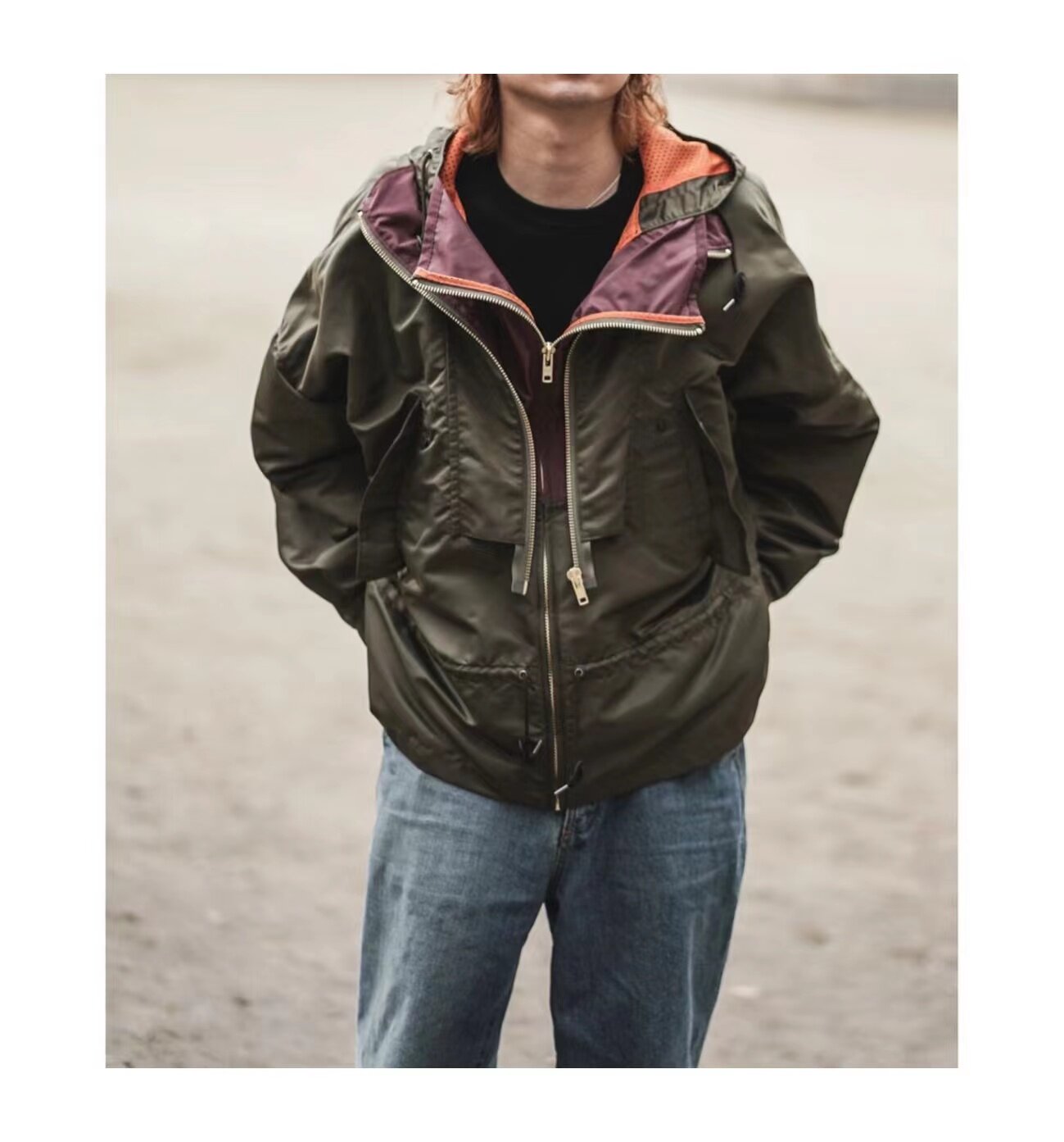 Japanese Two-Color Nylon Waterproof Jacket Men – Loose Hooded Double Zipper Streetwear – Japanese vintage | yamalin clothes | Yamalinclothes