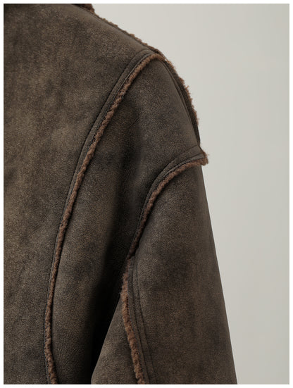 Faux Leather Jacket – Aged Finish & Fleece Collar