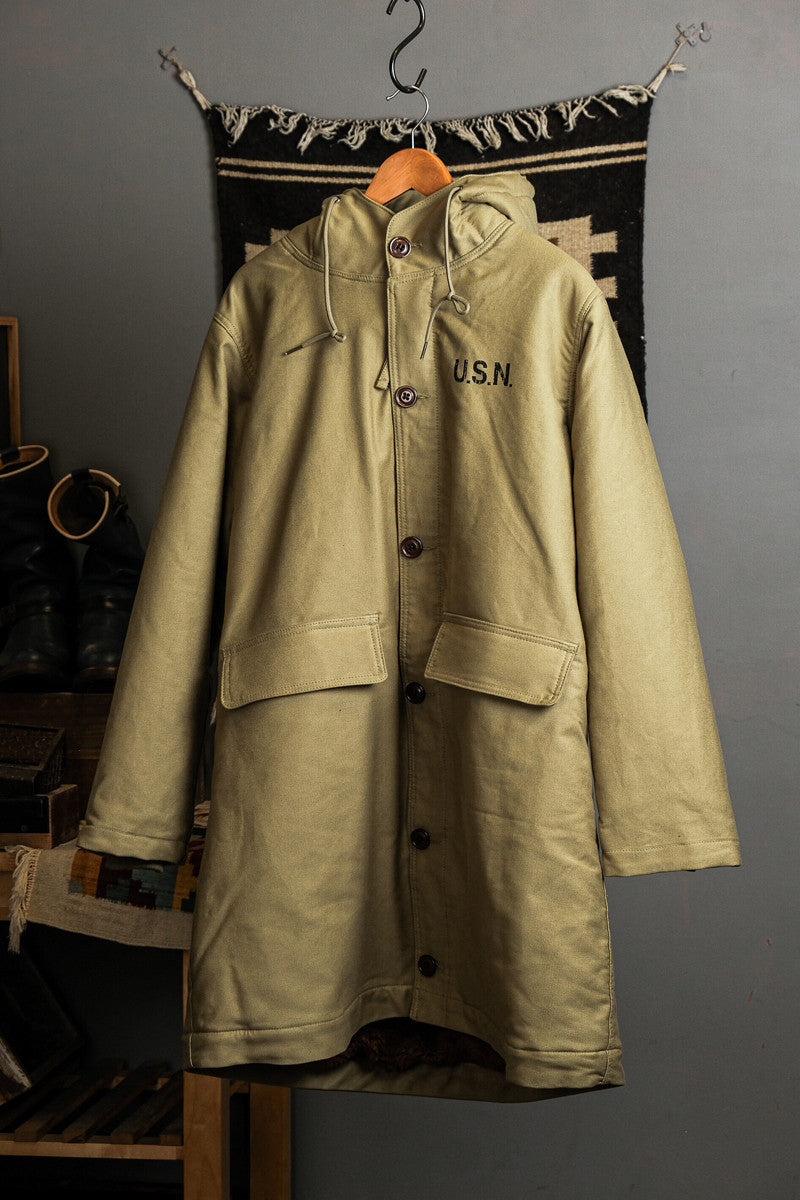 Heavy Wool Hooded Deck Parka – Long Padded Military-Style Jacket