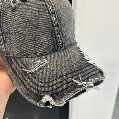Washed Distressed Denim Baseball Cap – Embroidered Adjustable Unisex