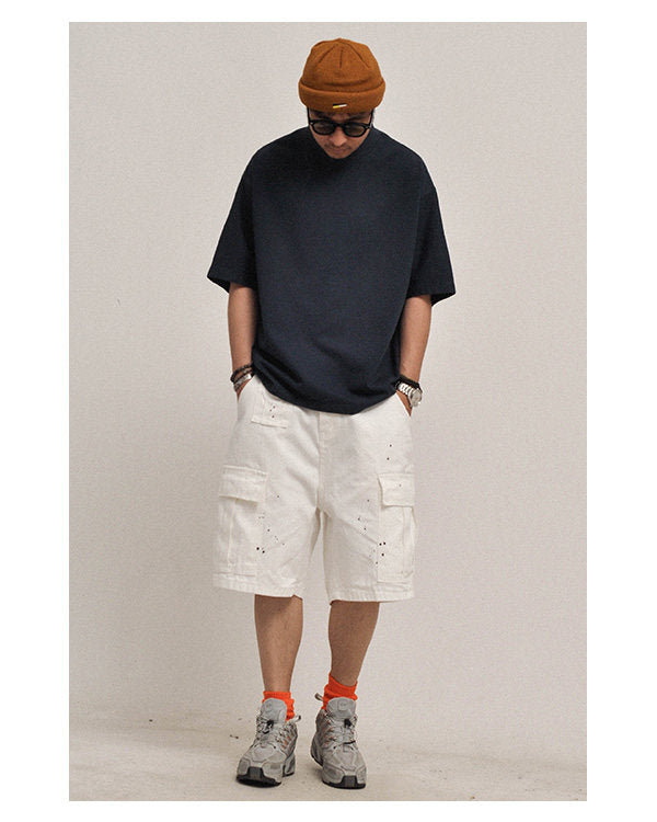 380G Heavyweight Cotton Crewneck Short Sleeve T-Shirt – Loose Solid Color Summer Tee for Men – Japanese vintage | yamalin clothes | Yamalinclothes