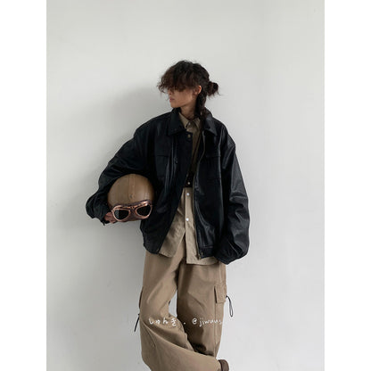 Vintage Moto Leather Jacket – Unisex PU Biker Brown Black