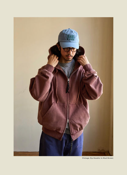 SS26 USAGE VTG Zip Hoodie - Yamalin Heavy Antique Woven Sweatshirt Washable Double Hoodie