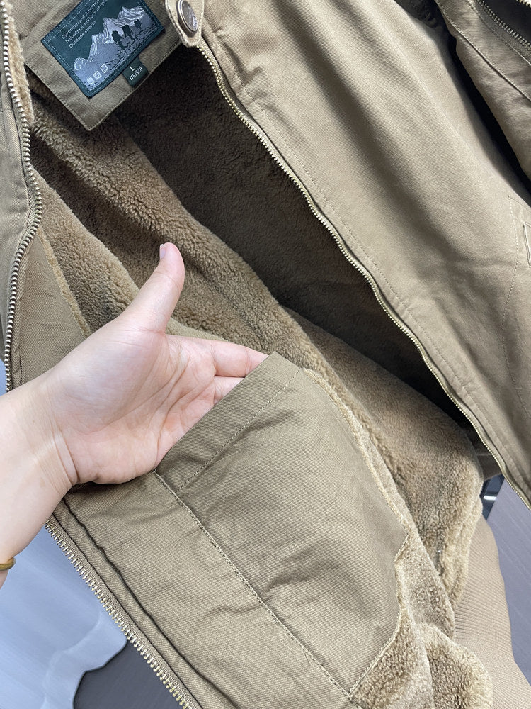 Fleece-Lined Stand-Collar Cargo Jacket – American Vintage Thickened Unisex – Japanese vintage | fall outfits 2026 | fall winter outfits | classy winter outfits | lazy comfy outfits | japanese streetwear | vintage workwear | yamalin clothes | Yamalinclothes