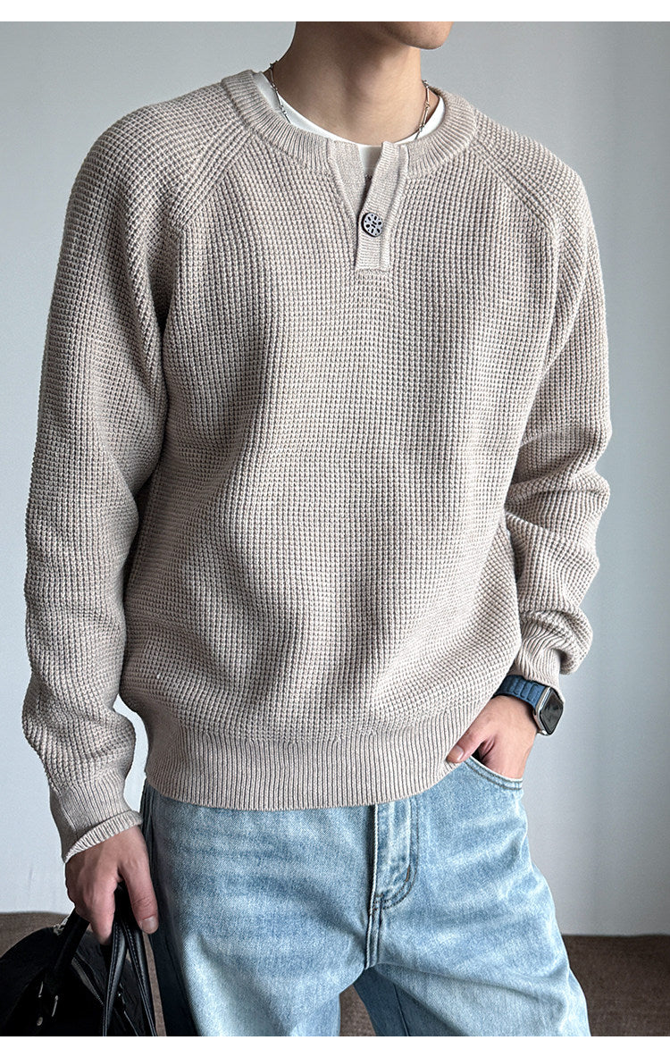590G Anti-Pilling Henry Collar Button Knit Sweater – Japanese Loose Unisex – Sweater pullover | japanese streetwear | vintage workwear | unisex | Yamalinclothes