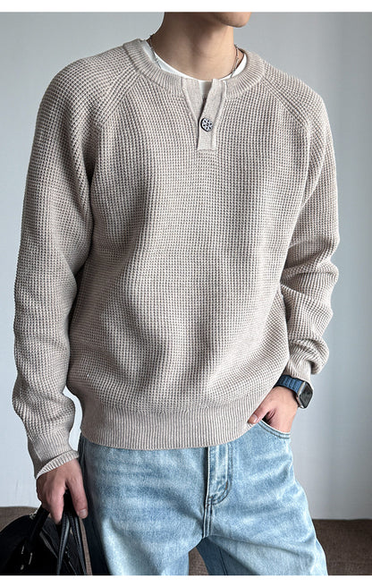 590G Anti-Pilling Henry Collar Button Knit Sweater – Japanese Loose Unisex – Sweater pullover | japanese streetwear | vintage workwear | unisex | Yamalinclothes