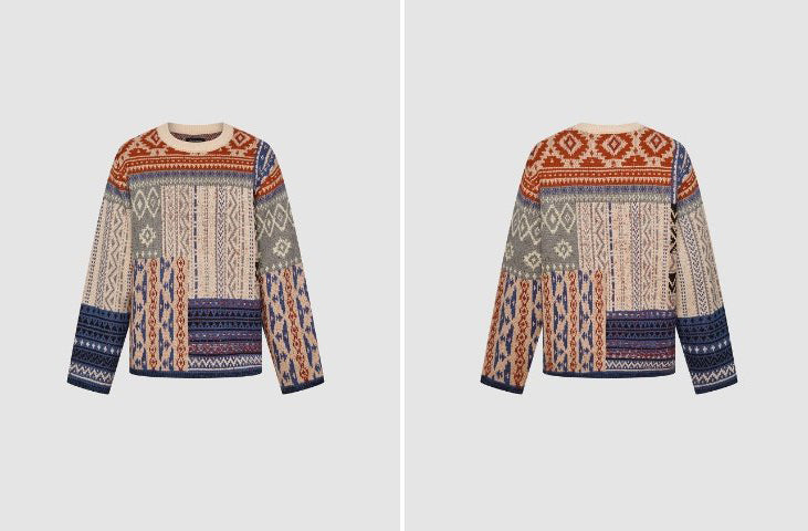 Vintage Neutral Waffle-Knit Long-Sleeve Shirt – Spring/Autumn Unisex Casual