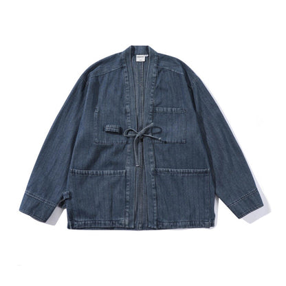 Chinese Retro Modified Cardigan Robe Denim Jacket – Loose Unisex Spring