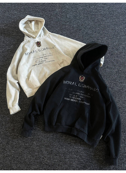 Heavyweight Washed Letter Print Hoodie – Vintage Loose Unisex