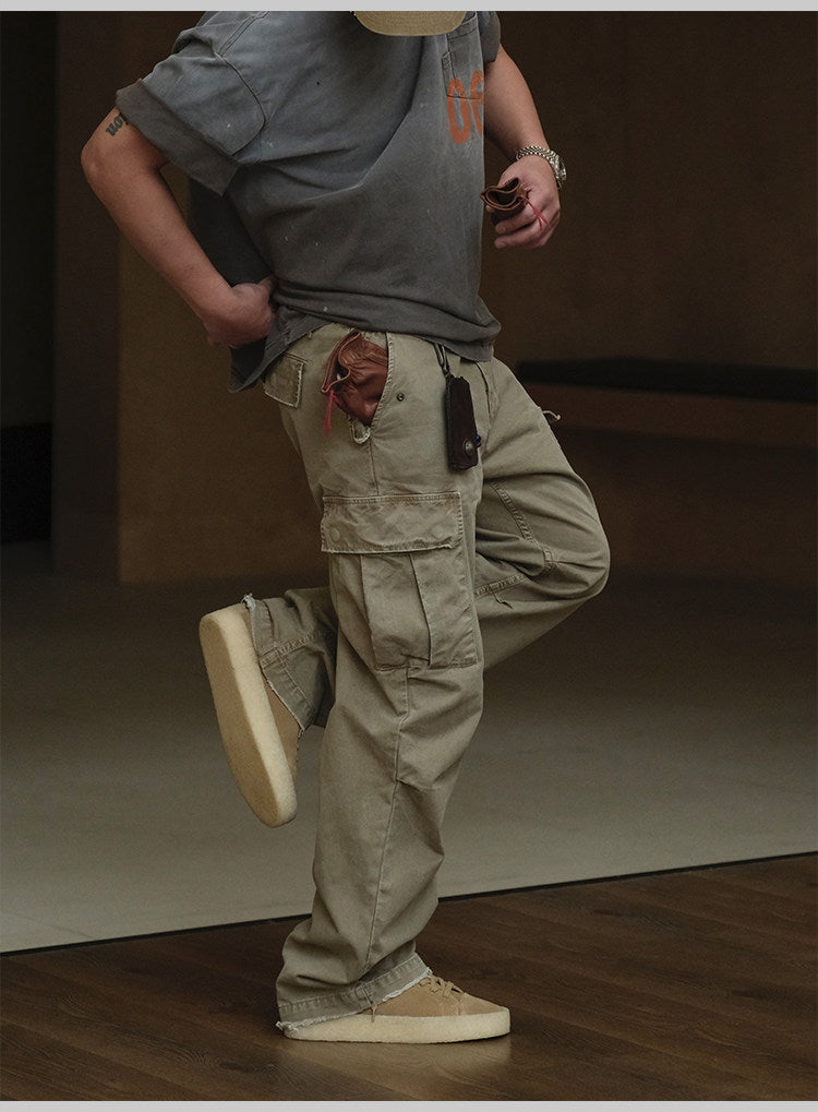 Washed Straight-Leg Cargo Pants – Heavyweight Vintage – Pants | japanese streetwear | vintage workwear | unisex | Yamalinclothes